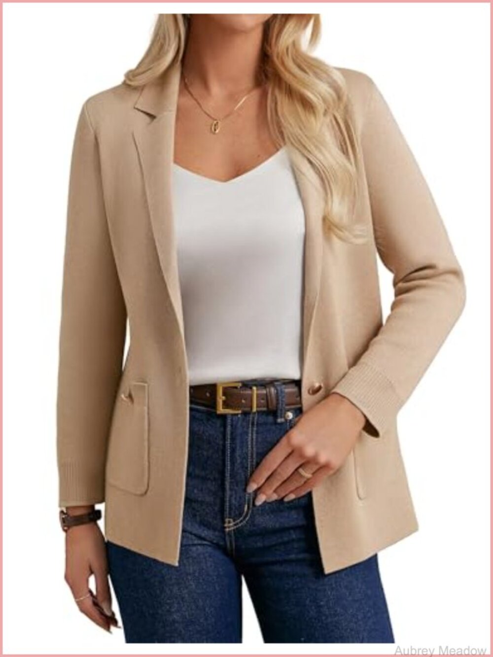 Knit Blazer Business Casual Work Cardigan Open Front Notch Lapel Long Sleeve